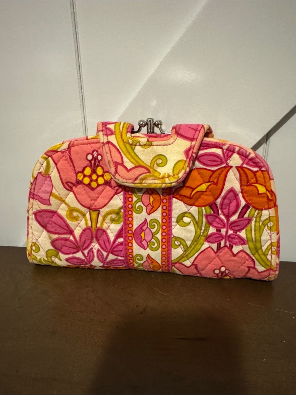 Vera Bradley Pink Orange Floral Quilted Frame Clutch